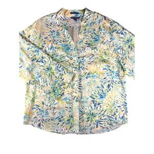 Westbound Woman 1X Wrinkle Free 100% Cotton Floral Button Blouse